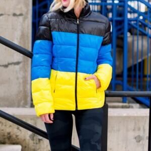 Aqua Packable Bold Color Block Puffer Jacket